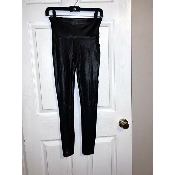 SPANX Womens Faux Leather Wide Waistband Leggings Pants Sz M - Picture 5 of 16